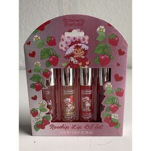 Set Of 4 Strawberry Shortcake Scented Flavored Rosehip Lip Oils Taste Beauty NEW